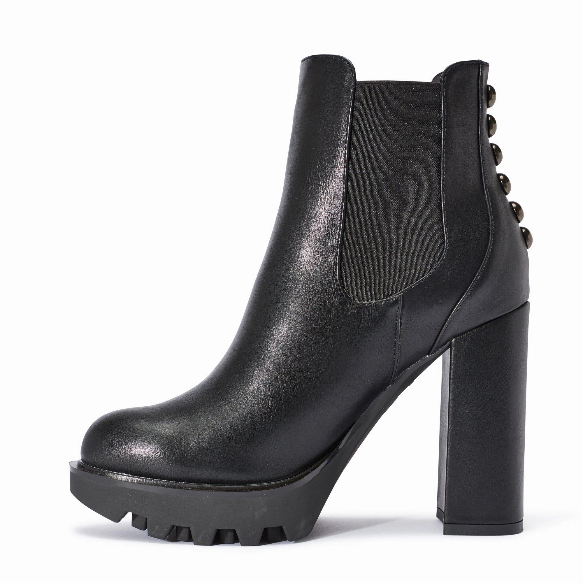 Black Synthetic Suede Block Heel Chunky Elastic Boot