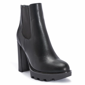 Black Synthetic Suede Block Heel Chunky Elastic Boot
