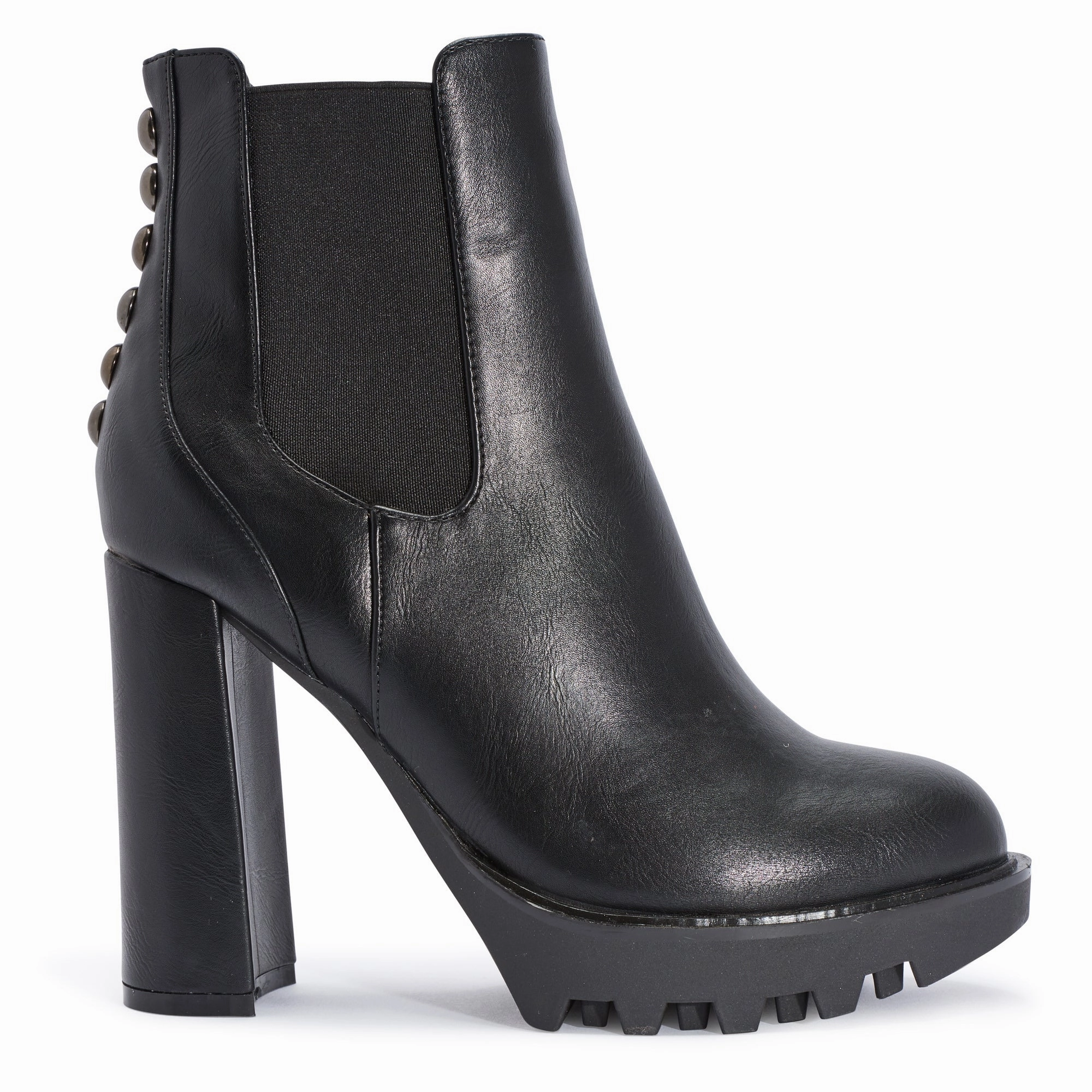 Black Synthetic Suede Block Heel Chunky Elastic Boot